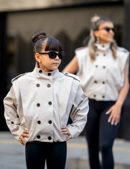 Kids' Shoulder-Pleated Stand-Collar Double-Button Jacket [mh0014740]