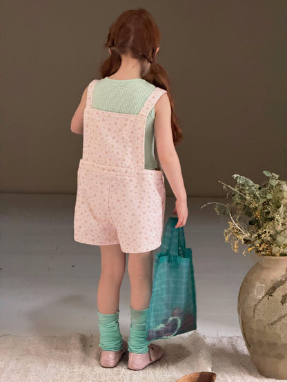 Floral Print Twill Overalls フラワー 小花柄 ショートオーバーオール【mh0012883】