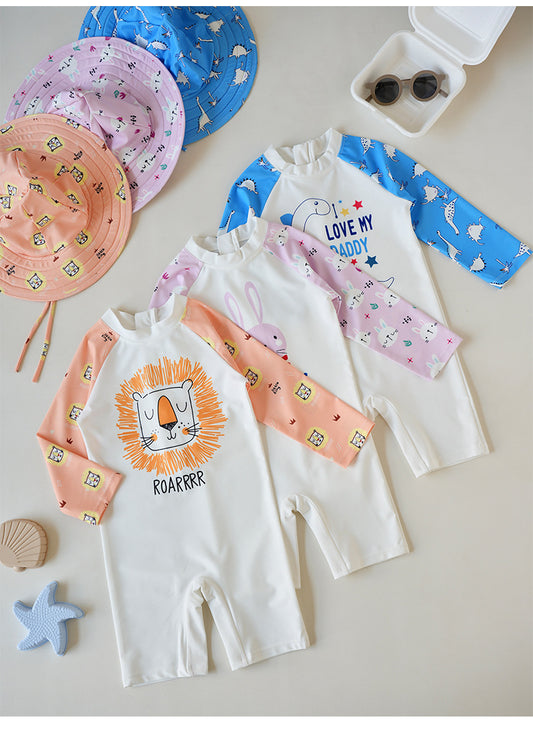 UPF50 Plus Cartoon Long Sleeve One-piece Animal Print Long Sleeve Swimsuit [mh0012594]