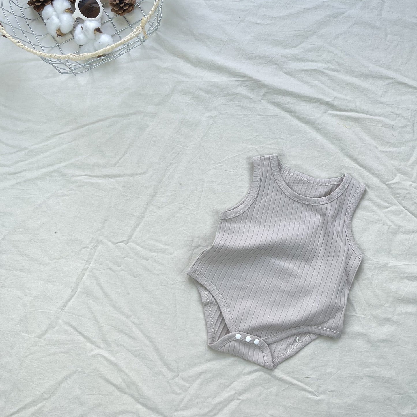 Ribbed Basic Sleeveless Romper 無地 ノースリーブロンパース【mh0012898】