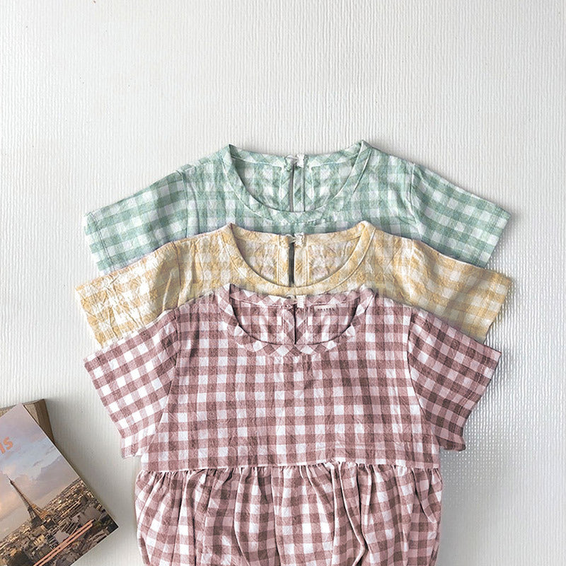 Plaid Short Sleeve Romper with Bonnet チェック柄 半袖 ロンパース ボンネット【mh0012673】