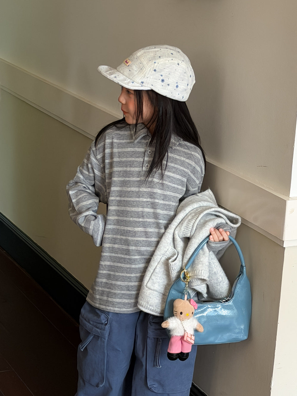 キッズ ジュニア ボーダー 襟付き 長袖 POLOシャツ【mh0014377】