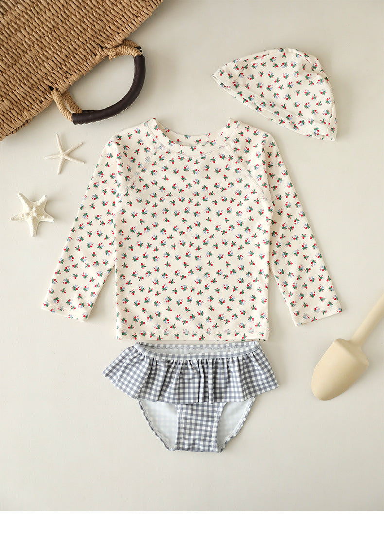 UPF50 Plus Floral Gingham Long Sleeve Swimsuit 花柄 ギンガムチェック 水着【mh0012600】