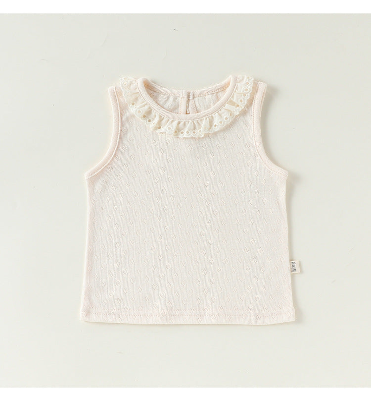 Eyelet Lace Sleeveless Tee ラッフルレース ノースリーブTシャツ【mh0013043】