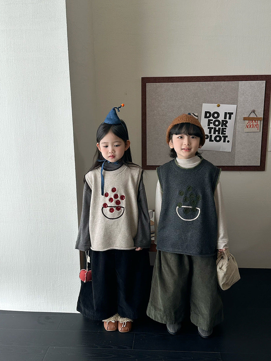 キッズ 刺繍モチーフ ルーズ ニットベスト【mh0014287】