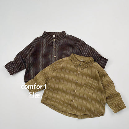 キッズ ストライプ ルーズ ビッグシルエット 長袖シャツ【mh0014591】