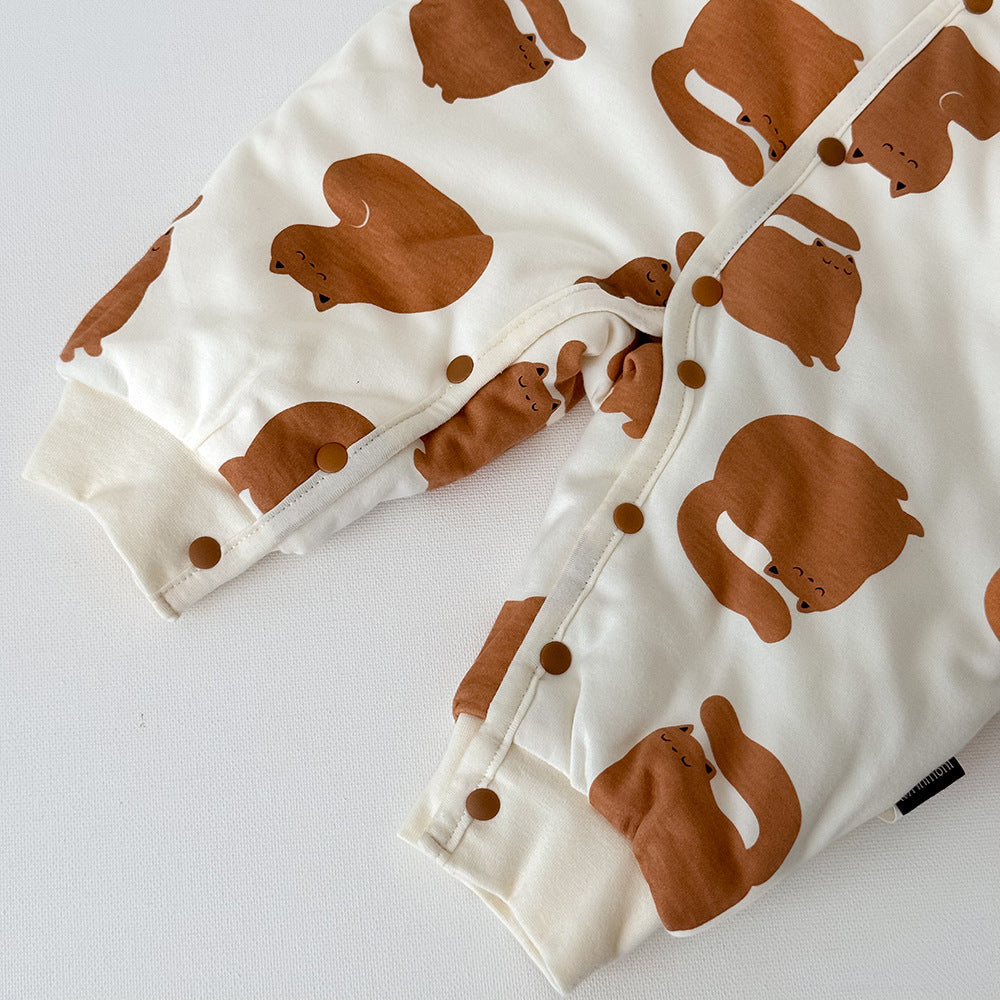 アウタージャンプスーツ 耳付きフーディ 中綿 厚手 プリント【mh0011695】