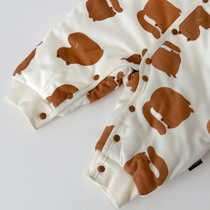 アウタージャンプスーツ 耳付きフーディ 中綿 厚手 プリント【mh0011695】