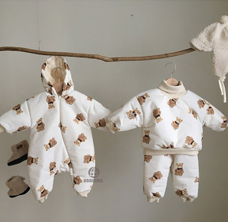 Bear Print Padded Top & Pants Set クマ柄 中綿トップス パンツセット【mh0012640】