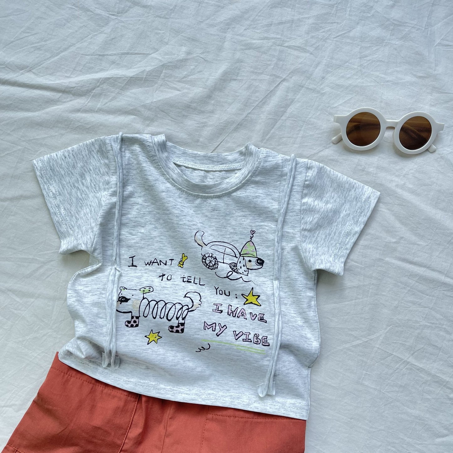 Doodle Art Cotton Shorts Set 犬イラスト 半袖Tシャツ セット【mh0012908】