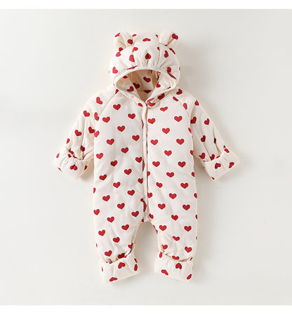 アウタージャンプスーツ 耳付き 中綿 厚手 フード付 ハートリボン【mh0011702】