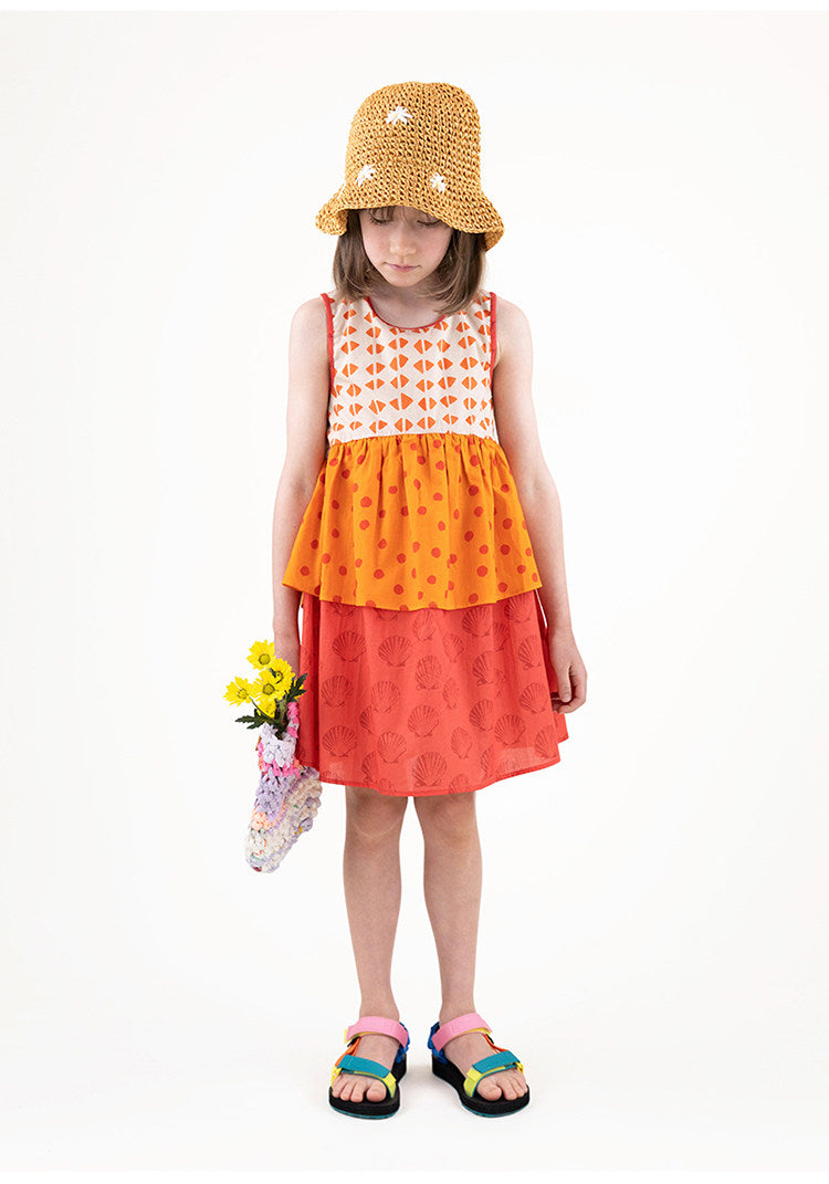 Sleeveless Ruffled Dress 幾何学模様 ノースリーブワンピース【mh0013211】