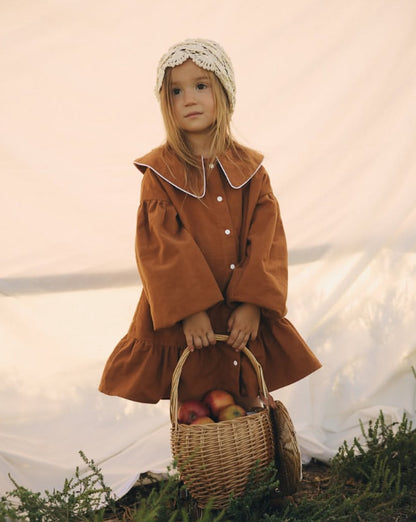 Kids' Piping Round Neck Balloon Sleeve Long Sleeve Dress【mh0014752】