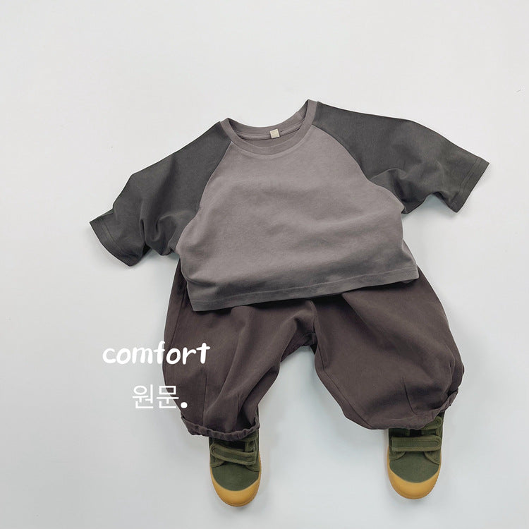キッズ 配色 ラグラン ラウンドヘム 長袖Tシャツ【mh0014600】