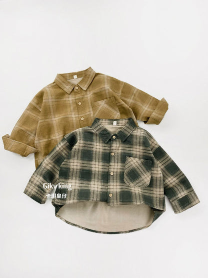 Camisa de cuadros de manga larga vintage 【mh0012563】