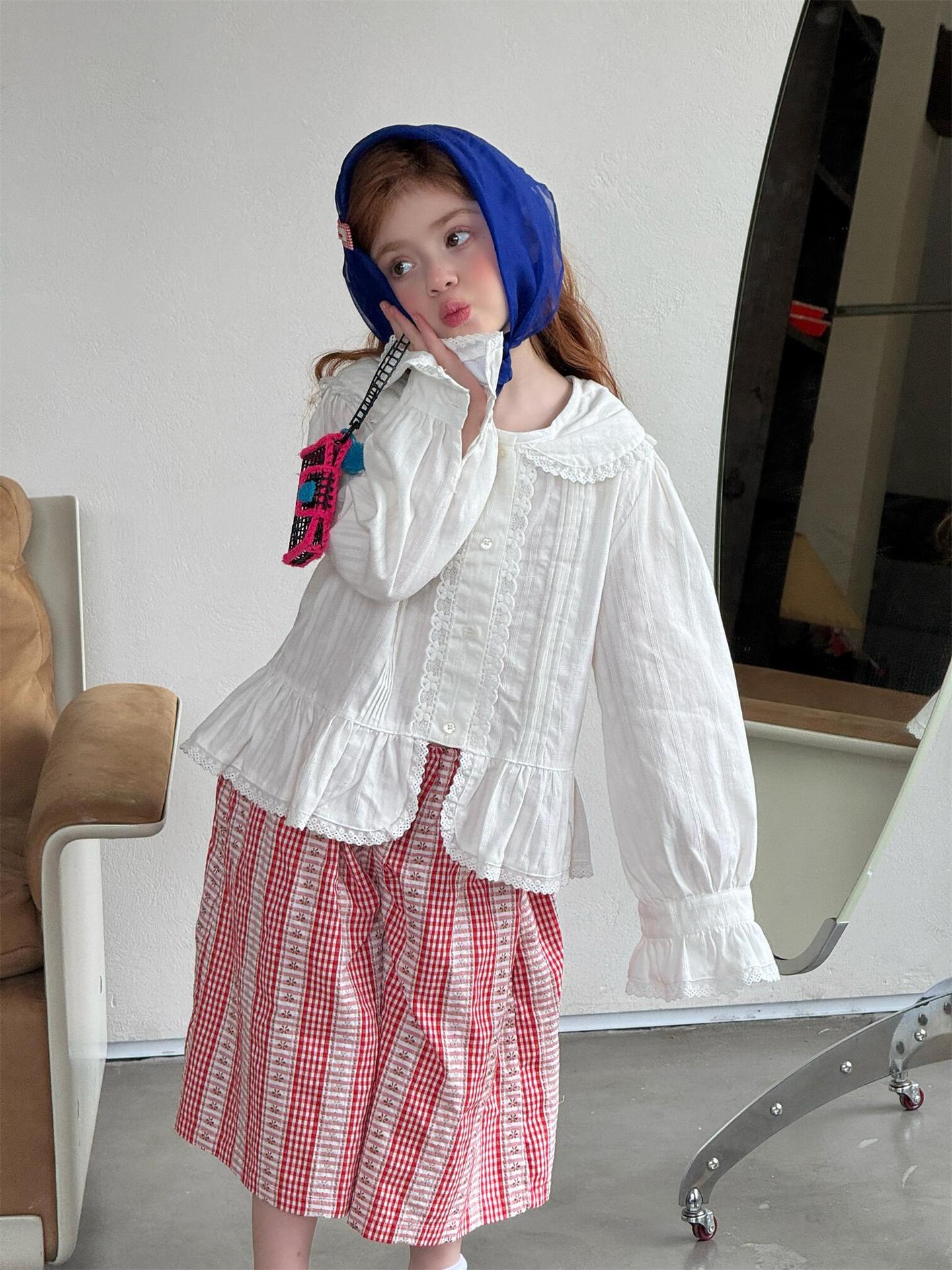 Pintuck Lace Flounce Blouse レース フリル 長袖ブラウス【mh0012867】