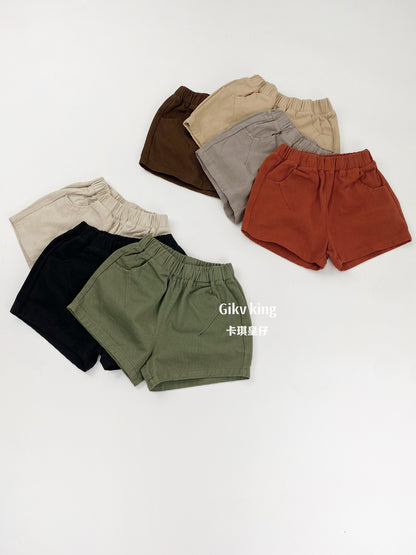 Elastic Waist Solid Casual Shorts 無地 シンプル ショートパンツ【mh0012827】