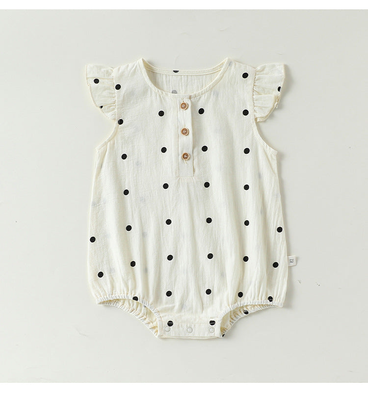 Dot Print Cotton Romper ガーゼ ドット 半袖ロンパース【mh0013040】