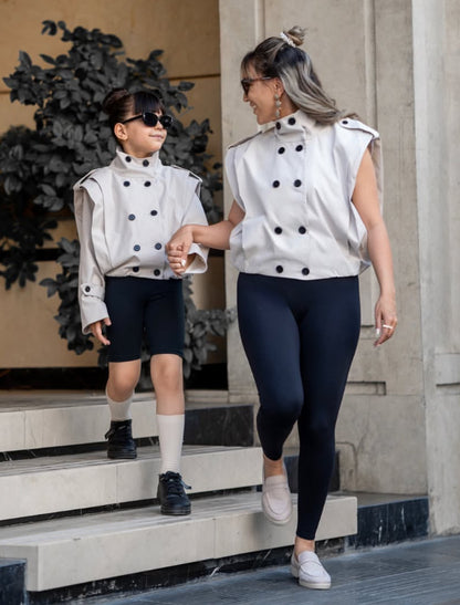 Kids' Shoulder-Pleated Stand-Collar Double-Button Jacket [mh0014740]