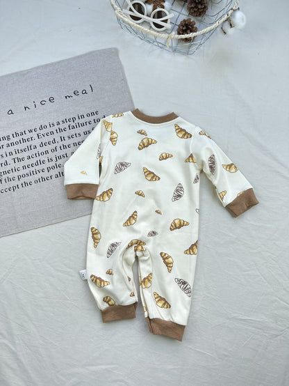 Graphic Printed Daily One-piece アニマル クロワッサン 長袖ロンパース【mh0012913】