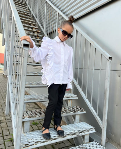 Kids' Side-Ruffle Cotton Long-Sleeve Shirt [mh0014744]