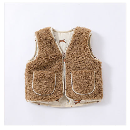 ボアベスト 中綿 厚手 リバーシブル カジュアル アウター【mh0011697】