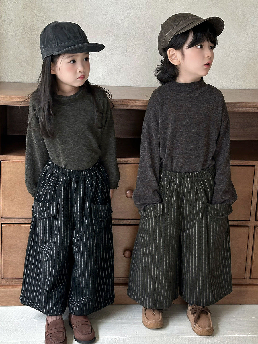 Pantalones anchos sueltos a rayas con bolsillos grandes para niños【mh0014289】