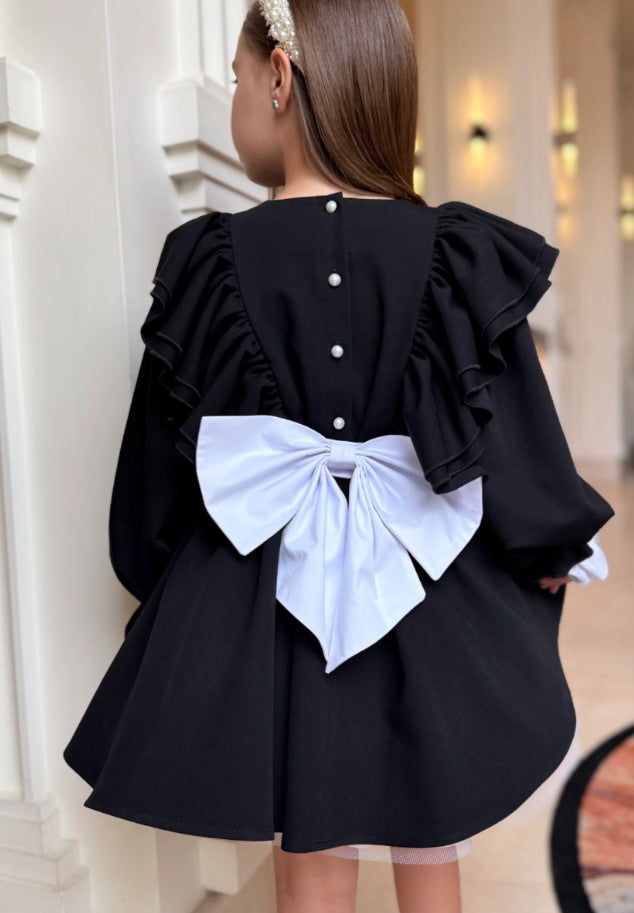 Kids' Ruffle Ribbon Long-Sleeve Dress 【mh0014738】