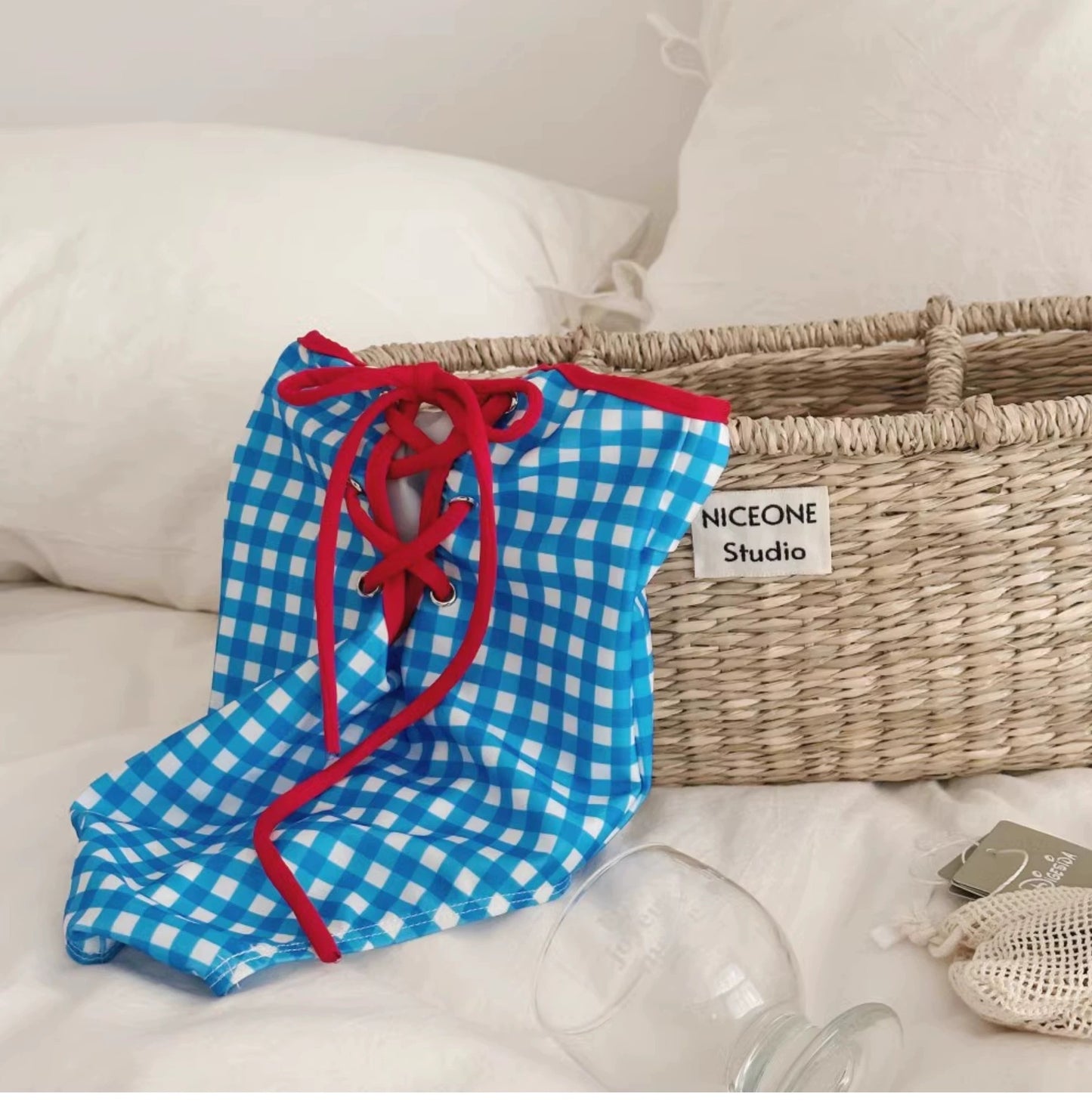 Gingham Girls Swimsuit チェック柄 ワンピース 水着【mh0012496】