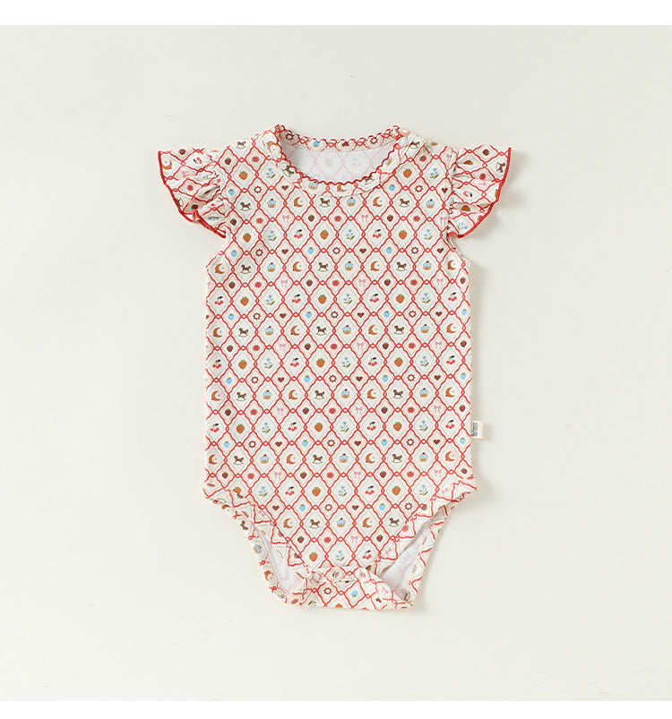 Ruffled Sleeve Romper 幾何学モチーフ 半袖ロンパース【mh0013035】
