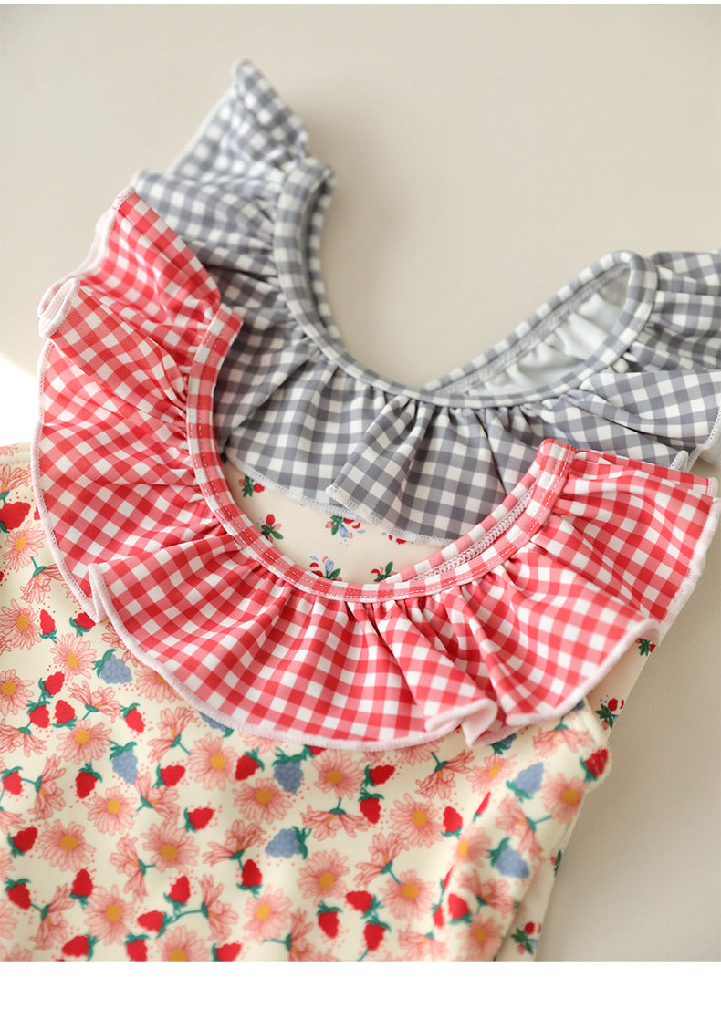 UPF50 Plus Floral Gingham Ruffled One-piece 花柄 ギンガムチェック 水着【mh0012599】