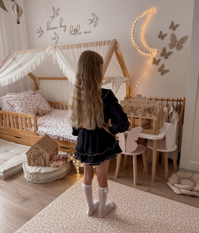 Kids' Piping Mellow Ruffle Long-Sleeve Blouse + Skirt Set【mh0014758】