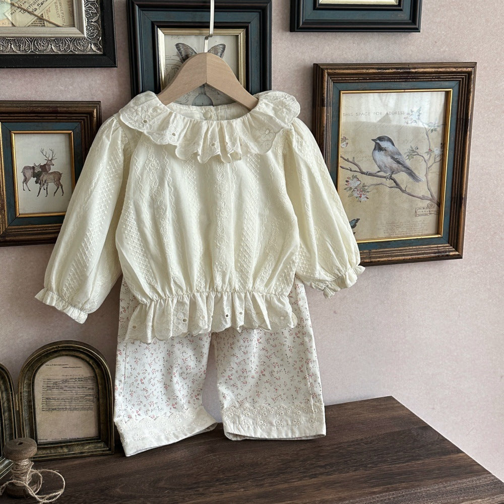 Baby Kids Floral Hem Lace Easy Wide Pants【mh0014357】