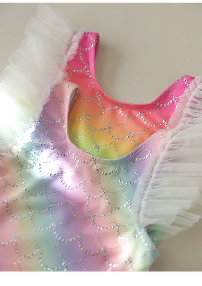 UPF50 Plus Rainbow Mermaid Tulle Swimsuit 虹色 チュール 水着【mh0012590】