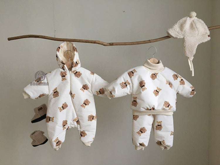 Bear Print Padded Top & Pants Set クマ柄 中綿トップス パンツセット【mh0012640】