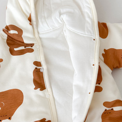 アウタージャンプスーツ 耳付きフーディ 中綿 厚手 プリント【mh0011695】