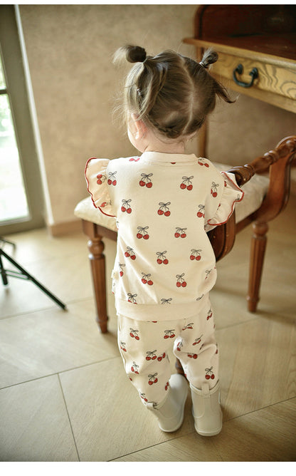 長袖セットアップ チェリープリントフリルスウェットシャツ/スウェットパンツ【mh0011723】