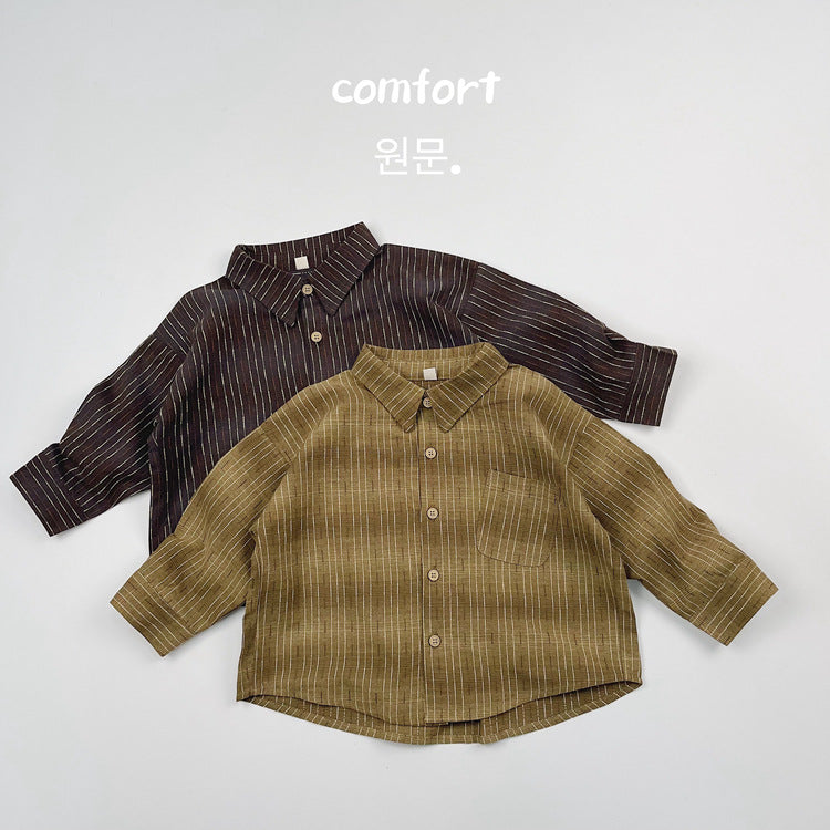 キッズ ストライプ ルーズ ビッグシルエット 長袖シャツ【mh0014591】