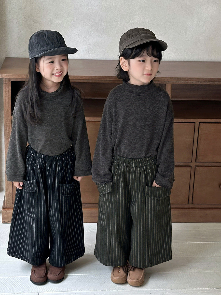 Pantalones anchos sueltos a rayas con bolsillos grandes para niños【mh0014289】