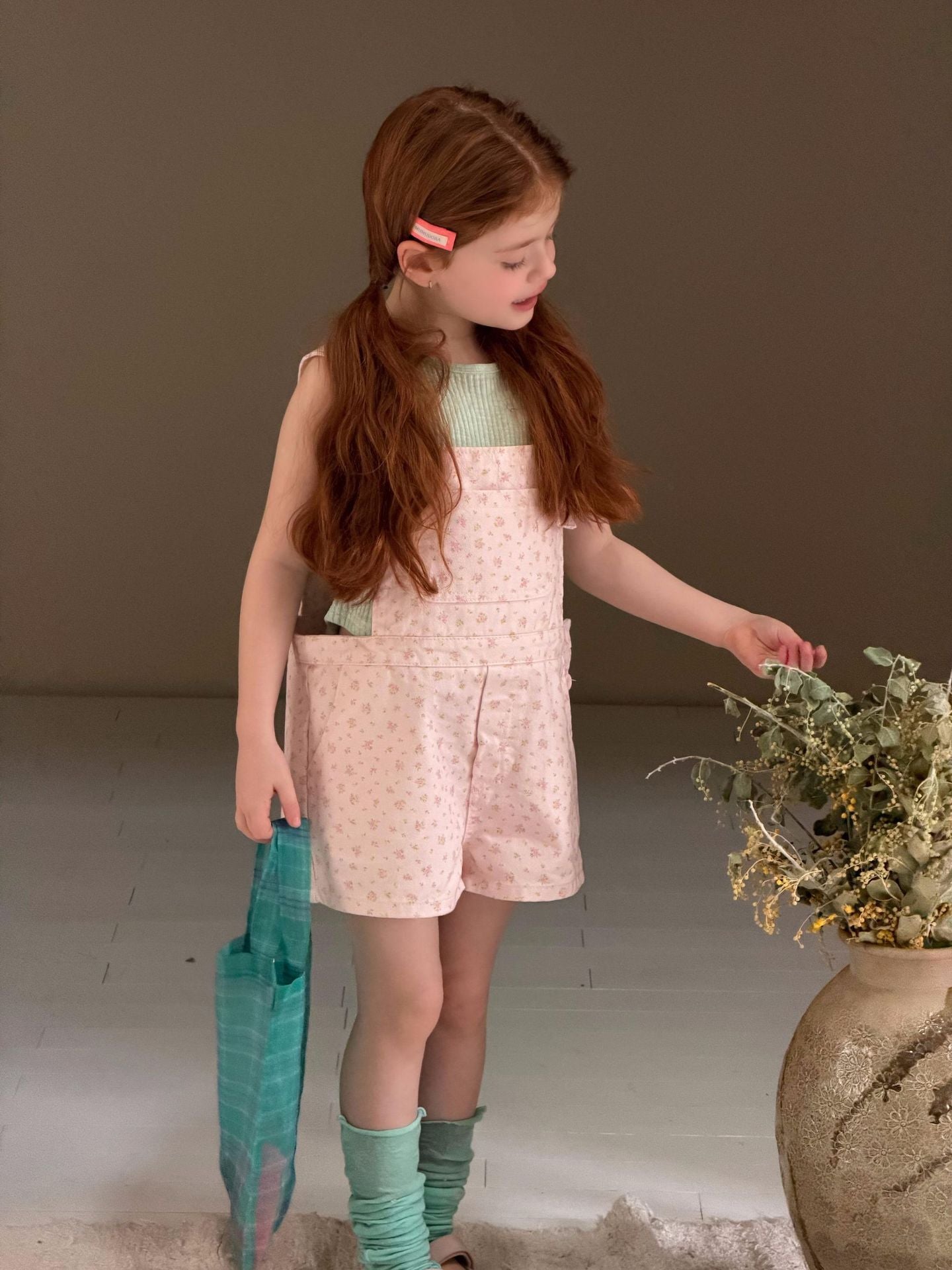 Floral Print Twill Overalls フラワー 小花柄 ショートオーバーオール【mh0012883】