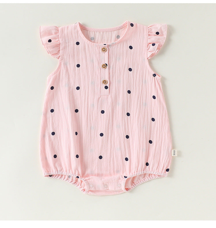 Dot Print Cotton Romper ガーゼ ドット 半袖ロンパース【mh0013040】