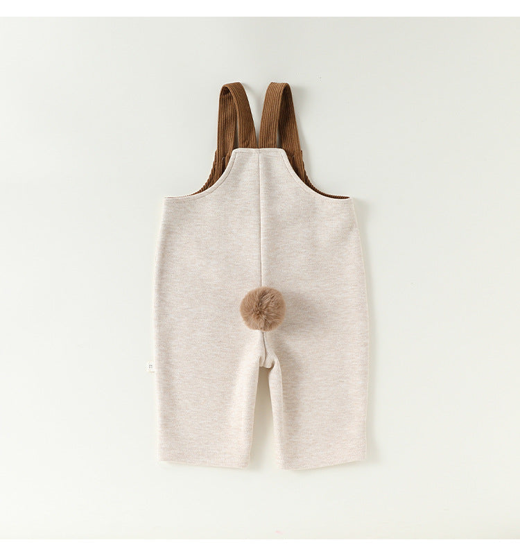 サロペット ウール調 厚手 しっぽ付 オーバーオール 防寒【mh0011707】