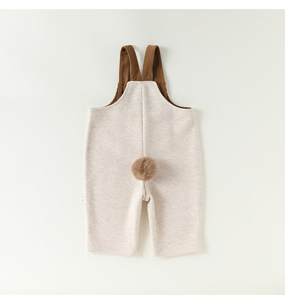 サロペット ウール調 厚手 しっぽ付 オーバーオール 防寒【mh0011707】