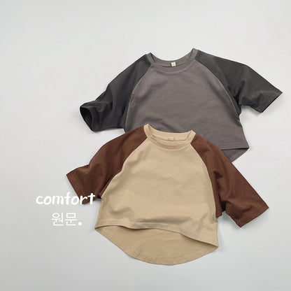 キッズ 配色 ラグラン ラウンドヘム 長袖Tシャツ【mh0014600】