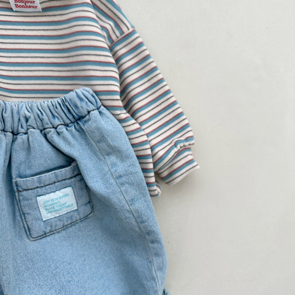 Pantalones largos de mezclilla con forro polar para bebés y niños 【mh0014653】