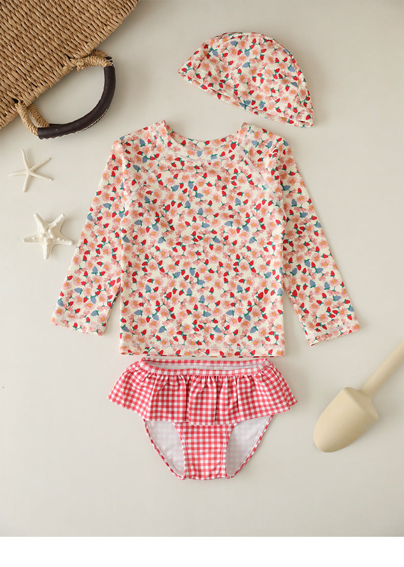 UPF50 Plus Floral Gingham Long Sleeve Swimsuit 花柄 ギンガムチェック 水着【mh0012600】