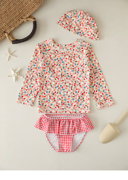 UPF50 Plus Floral Gingham Long Sleeve Swimsuit 花柄 ギンガムチェック 水着【mh0012600】