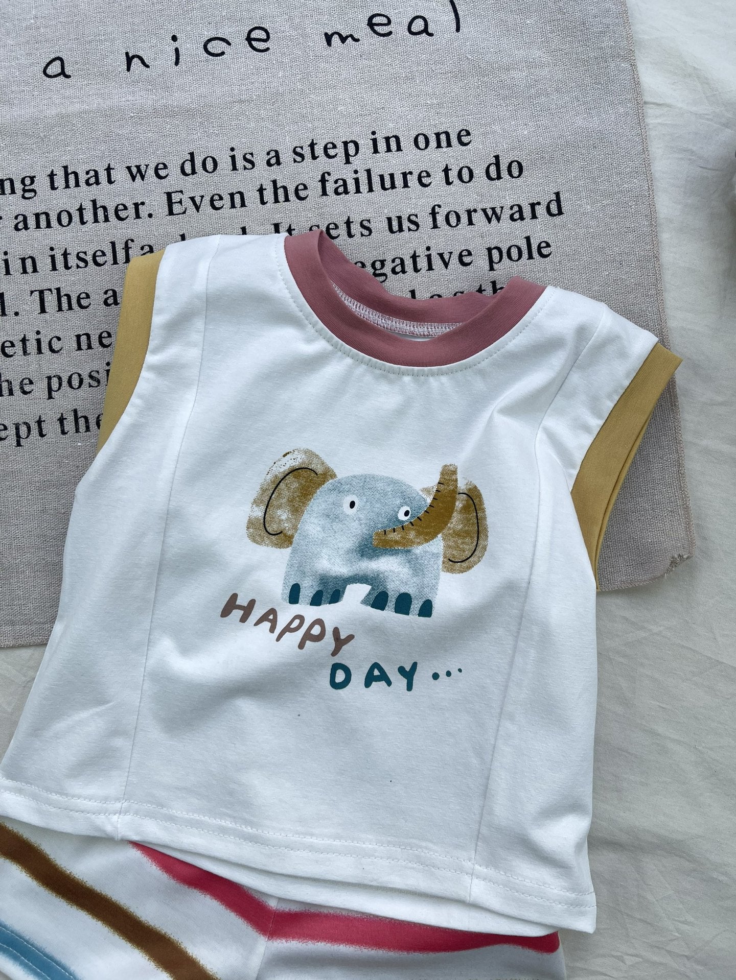 Elephant Graphics Cotton Set ノースリーブTシャツ ショートパンツセット【mh0012920】