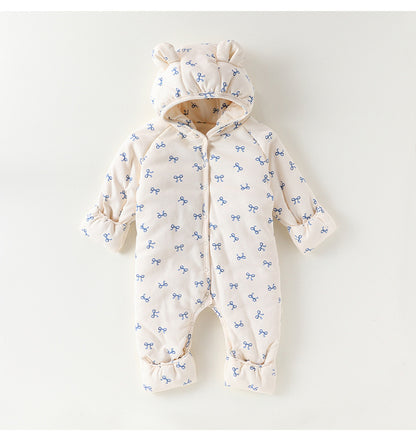 アウタージャンプスーツ 耳付き 中綿 厚手 フード付 ハートリボン【mh0011702】