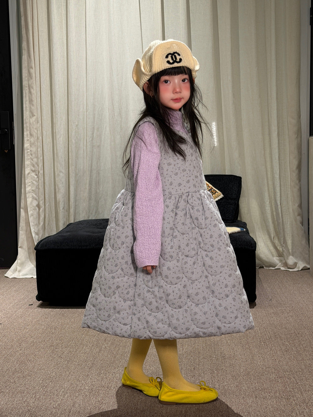 Vestido sin mangas acolchado con estampado floral para niñas y jóvenes【mh0014691】